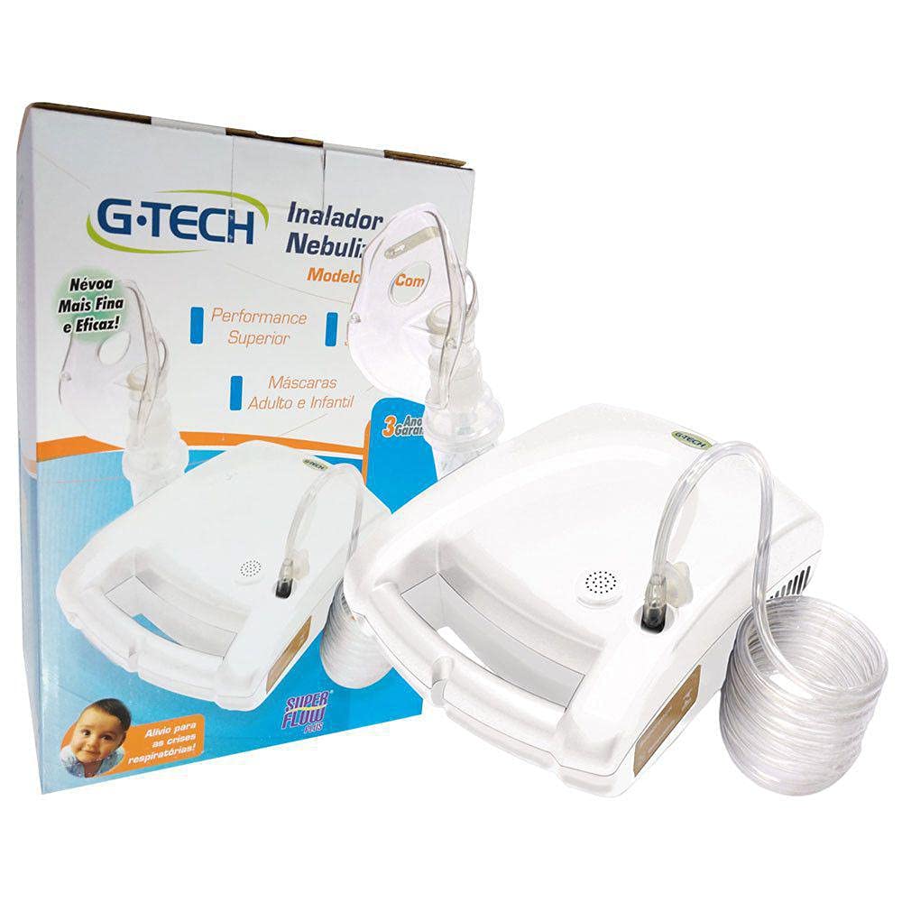 Nebulizador e Inalador NEBCOM V Bivolt G-Tech com Máscara Adulto e Infantil branco