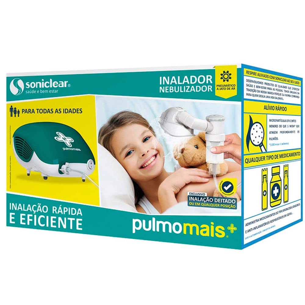 Inalador/Nebulizador Mecânico Pneumático a Jato de Ar Pulmomais, Soniclear, Verde/Branco