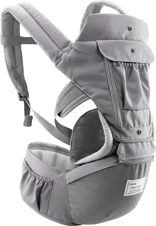 Canguru Ergonômico Bebê 12 Posições Cinza Com Assento 3 Em 1