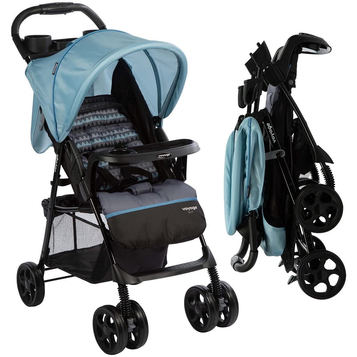 Carrinho de Bebê Passeio Reclinável Função Berço Nascimento Até 15 Kg Spot Voyage Azul