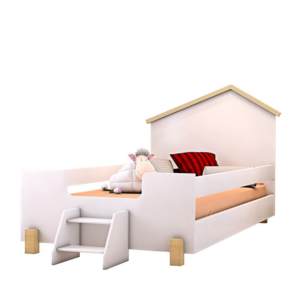 Cama Casinha Montessoriana Solteiro Com Escadinha Branco Ayla Divaloto