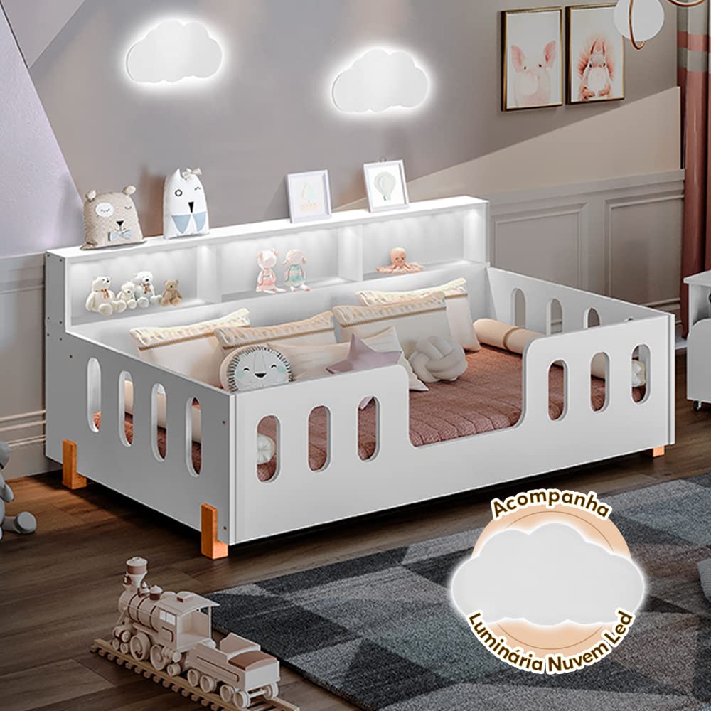 Cama Infantil Montessoriana Led Nina Com Nicho - Branco