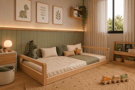 Como fazer a transição do berço para a cama montessoriana? Veja sinais, segurança, rotina e adaptação do sono infantil.