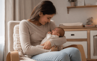 Crie uma imagem 16:9 de uma mãe amamentando seu bebe de 2 meses