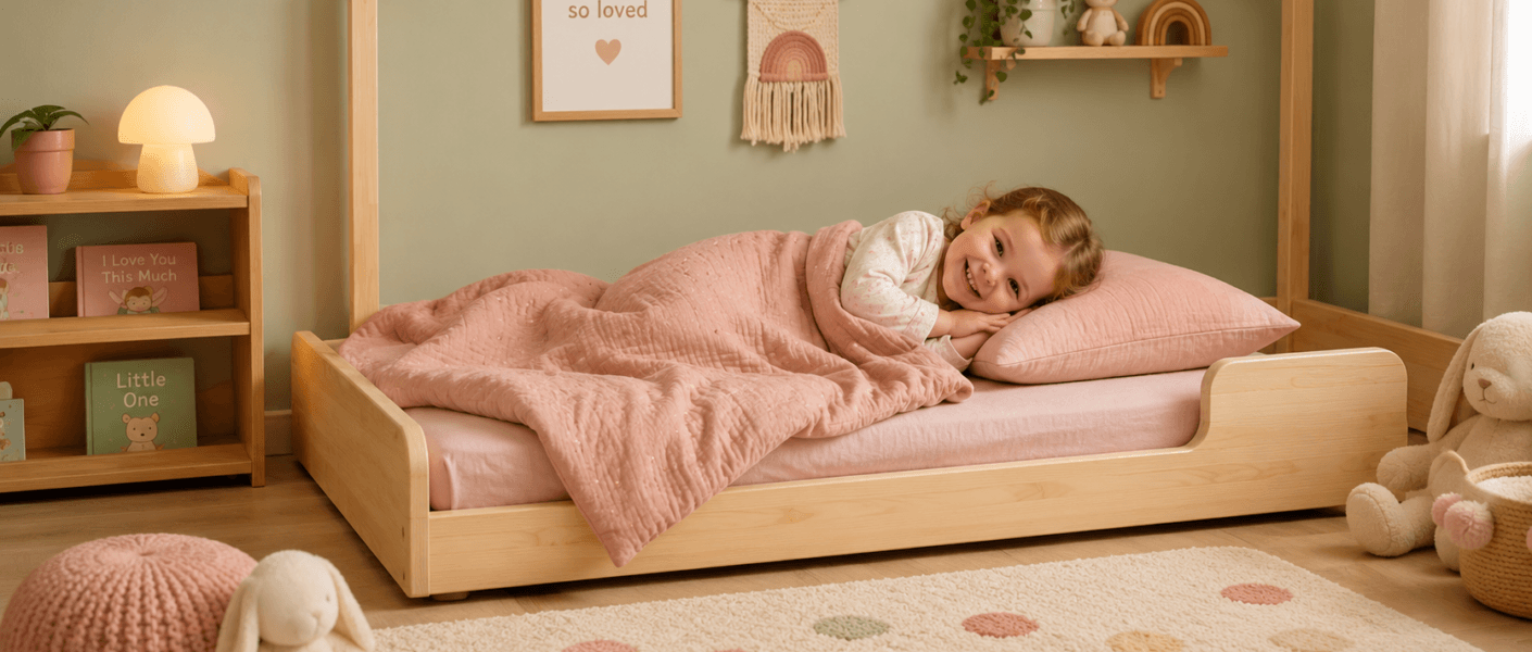 Como fazer a transição do berço para a cama montessoriana? Veja sinais, segurança, rotina e adaptação do sono infantil.