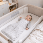 O bebê pode usar saco de dormir no berço acoplado? Sim, desde que seja leve, adequado ao tamanho e usado com sono seguro.