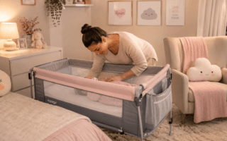 Qual tamanho de berço portátil devo escolher? Veja medidas, segurança, idade, peso e conforto para o sono do bebê.