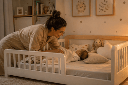 Cama montessoriana com grade baixa ou alta: qual é melhor? Entenda segurança, quedas, idade e escolha da grade.