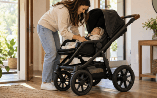 Carrinho de bebê com rodas grandes é mais confortável? Entenda como rodas, suspensão e terreno afetam o conforto.