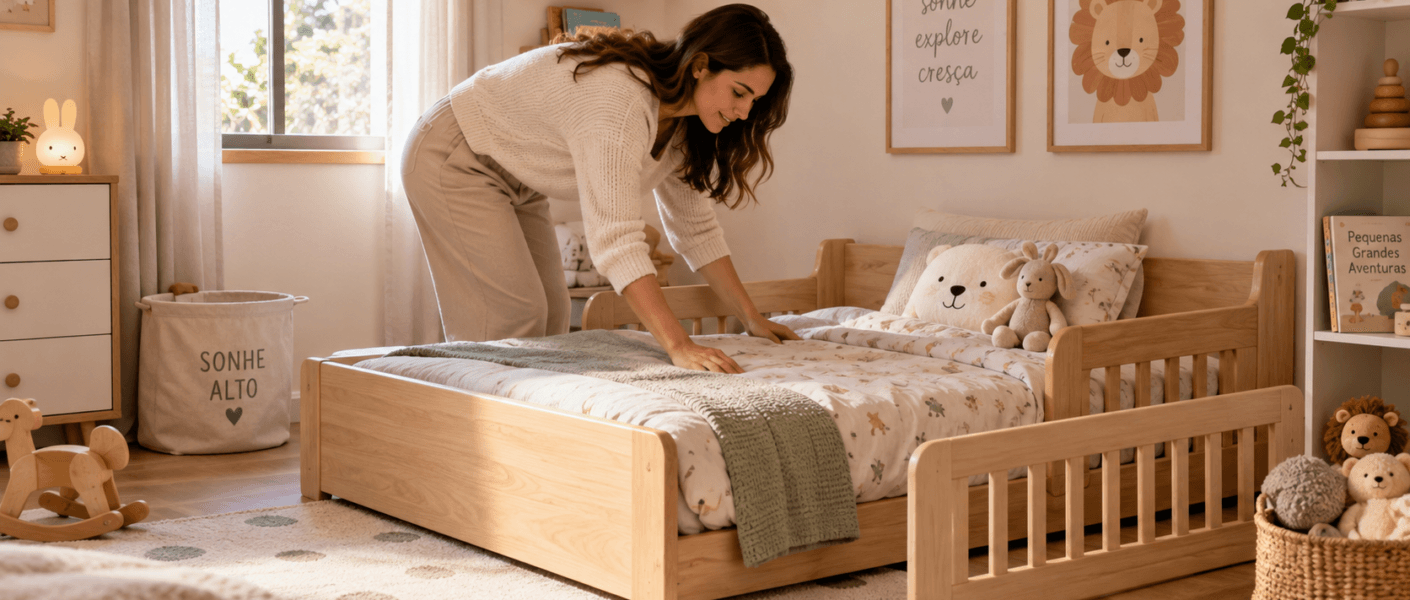 Cama montessoriana com grade removível é melhor? Entenda segurança, vantagens, limitações e quando a grade pode ser útil.