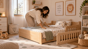 Cama montessoriana com grade removível é melhor? Entenda segurança, vantagens, limitações e quando a grade pode ser útil.