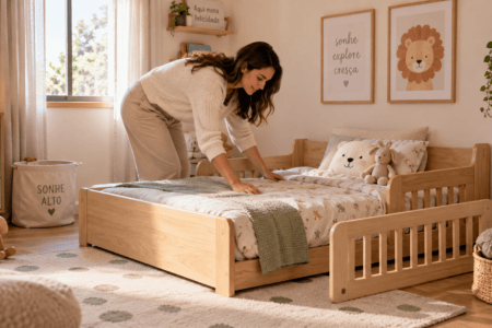Cama montessoriana com grade removível é melhor? Entenda segurança, vantagens, limitações e quando a grade pode ser útil.