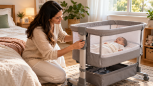Berço portátil com regulagem de altura vale a pena? Entenda ergonomia, praticidade e cuidados essenciais de segurança.
